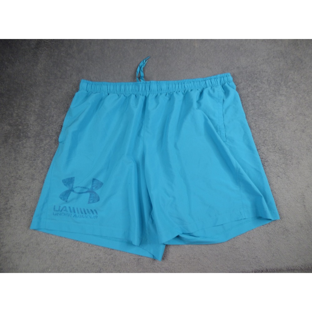 Under Armour Mens XXL Blue Athletic Training Running Shorts Loose Fit Logo
